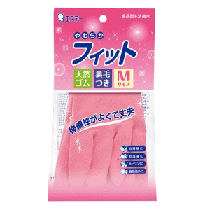 エステー やわらかフィット 天然ゴム手袋 Mサイズ ピンク 1組
