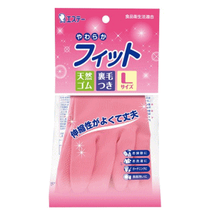 エステー やわらかフィット 天然ゴム手袋 Lサイズ ピンク 1組
