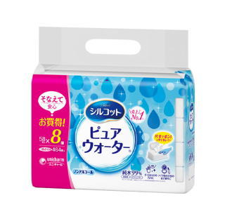 ユニ・チャーム シルコット ピュアウォーター ウェットティッシュ つめかえ用58枚×8パック