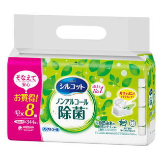 ユニ・チャーム シルコット ノンアルコール除菌 ウェットティッシュ 詰替 43枚×8個