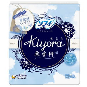 ユニチャーム ソフィKiyora（キヨラ） 無香料 72枚 ※パッケージリニューアルに伴い画像と異なるパッケージの場合がございます。ご了承下さいませ。