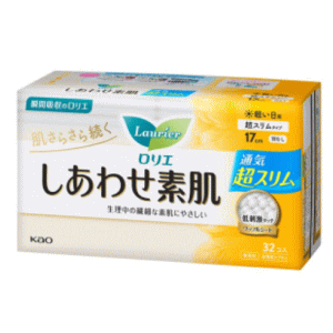 花王 ロリエ しあわせ素肌 超スリムタイプ 軽い日用 羽なし 32コ入【医薬部外品】