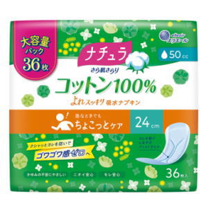 大王製紙 ナチュラ さら肌さらり コットン100% よれスッキリ吸水ナプキン 24cm 50cc 大容量パック 36枚入