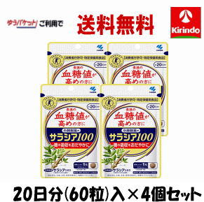 ゆうパケットで送料無料 4個セット 小林製薬 サラシア100 60粒(20日分)入 特定保健用食品 トクホ×4袋セット 軽減税率…