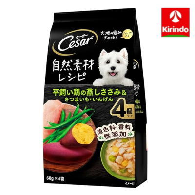 乐天商城 - マースジャパン シーザー 平飼い鶏の蒸しささみ＆さつまいも・いんげん 60g×4袋