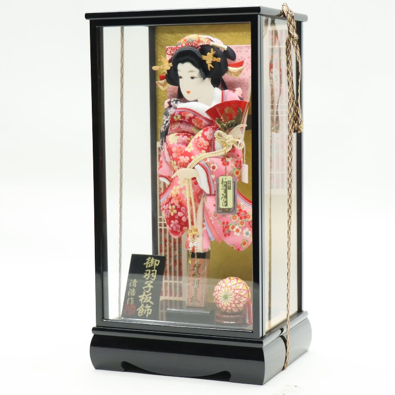 羽子板 ケース飾り 暁 15号 縮緬 高さ59cm 黒塗りケース (2024-ys149) ケース入り ...