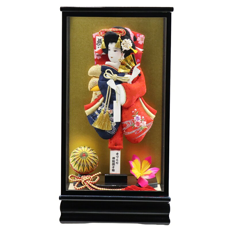 羽子板 ケース飾り 花舞 13号サイズ 高さ55cm 銀彩刺しゅう 黒塗り ケース入り コンパクト お正月飾り 初節句 お祝い