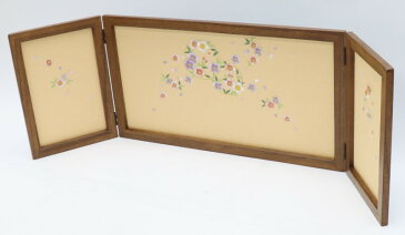アウトレット品 雛人形三月屏風 屏風のみ 13号 刺繍花丸 倫光 華 古代塗 三曲屏風 幅100〜105cm (22a-ya-2210) インテリア ディスプレイ 見切処分品
