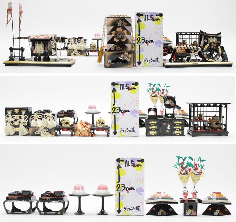 さくらソレイユ 楽天市場店のアウトレット品 雛道具お道具セット 九品 35号 お雛道具セット さくら プラスチック製 7段飾り用 飾り幅90～105cm (22a-ya-1920) インテリア ディスプレイ 見切処分品｜アングル3