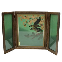 アウトレット品 屏風 屏風のみ 20号 三曲屏風 桜に松鷹 25041 焼桐 幅75～80cm (23a-ya-0398) インテリア ディスプレイ 見切処分品