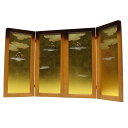 アウトレット品 屏風 単品 23号 山に雲 四曲屏風 木肌 飾り幅:90~105cm (24a-ya-0510) インテリア ディスプレイ 見切処分品