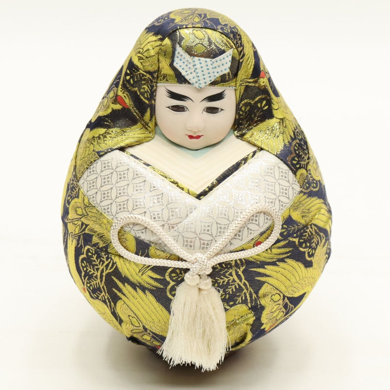 アウトレット品 民芸品 姫だるま 殿のみ 3号 金襴（紺） 松に鶴柄 縁起物 高さ31cm...