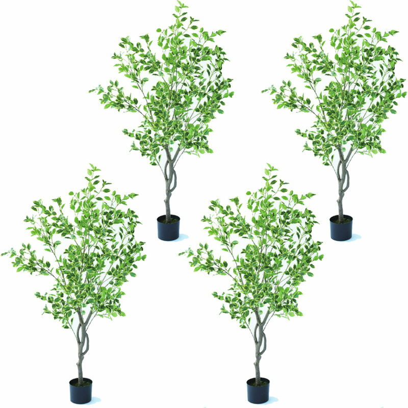 人工観葉植物 斑入りベンジャミン ポット 150（4個入り）992660 庭木ポット （代引き不可） インテリア フェイクグリーン 造花 WREATH （p7）