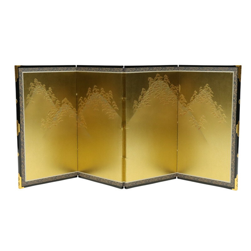 飾った時の目安幅飾り幅：80〜100cm×高さ54cmインテリア 屏風単品18号古代松山本仕立て縁付き四曲屏風金具付黒塗り枠評価ランク：C評価コメント・屏風にやぶれありますアウトレット商品の評価に付いて 商品ランク表示 A：未使用美品 B：...