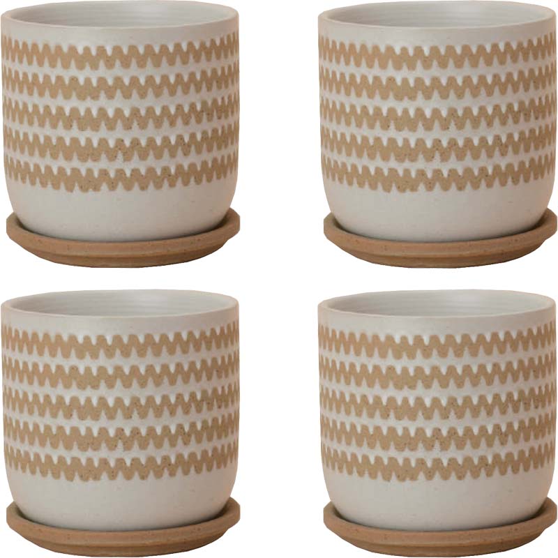 花・観葉植物用ポット インナ 15 W Ceramic POT （4個入り） 40111 底穴あり 受皿付き （代引き不可） ..