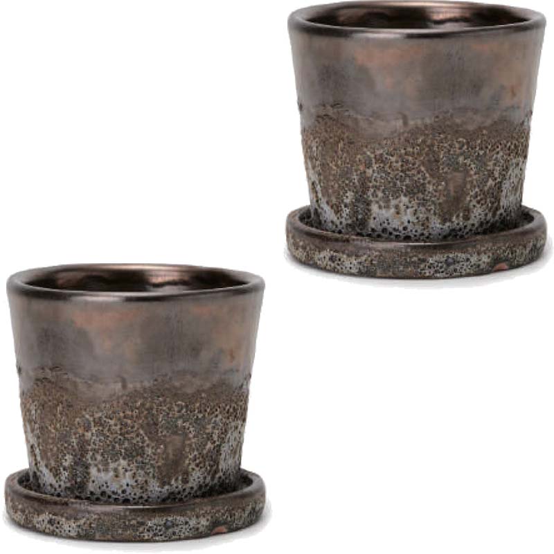 花・観葉植物用ポット ハレー 6号 M ブロンズ（2個入り）hl-001c18p [KTp432] ミニポット 受皿付 （代..