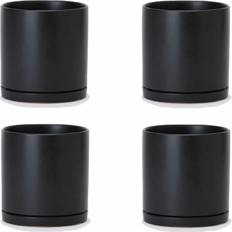 花・観葉植物用ポット WYモダン モダン CR1 マット釉 受皿付セット XS 5号/A 黒（4個入り）wy-cr1k05p ..