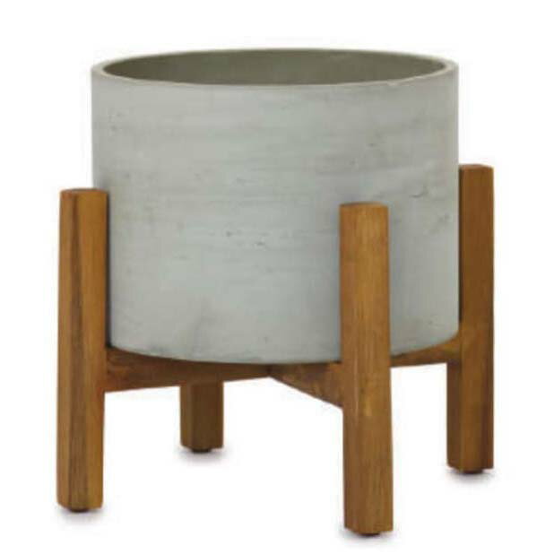 花・観葉植物用ポット カッセル ロー アカシアスタンド付 M 45/B ウォッシュグレー（1個入り）ks-406w4..