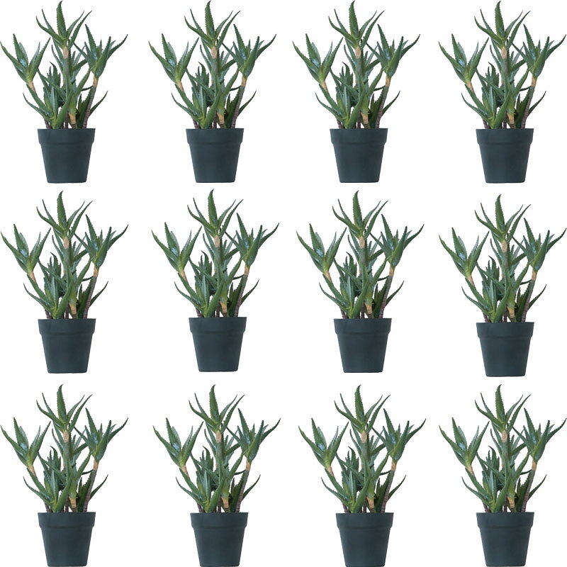 人工観葉植物 アロエキダチ ポット 44（12個入り）MIRAKANA 多肉植物 卓上、小型の床置きサイズ インテリア フェイクグリーン 造花 POT SUCCULENTグリーン