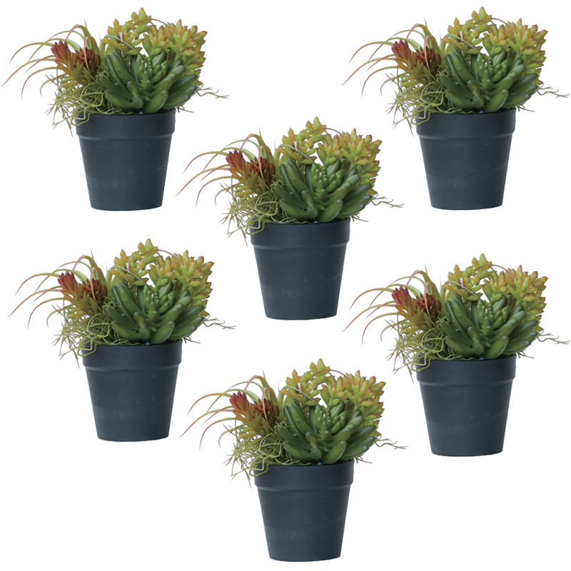 乐天商城 - 人工観葉植物 ミニアレンジメント ポット SB 21（6個入り）MIRAKANA 多肉植物 卓上サイズ インテリア フェイクグリーン 造花 POT SUCCULENTグリーン