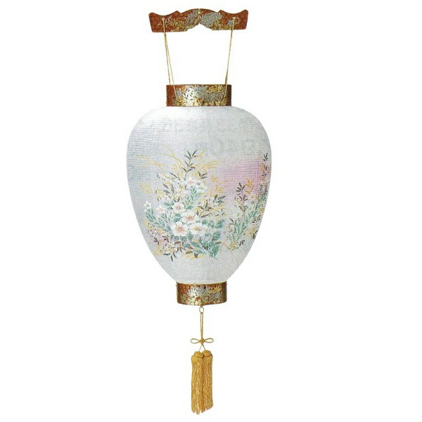 盆提灯 岐阜提灯 吊るし提灯 御所提灯(壺型) 天上チリメン 長さ46cm (P30)(5420) 簡易LED コードレス 初盆 新盆 お盆