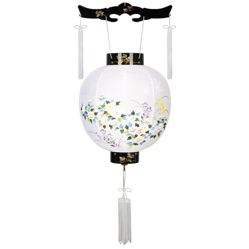 盆提灯 八女提灯 吊り提灯 御殿丸 蒔絵絵入 11号 長さ85cm （P16)(8001-11101ac) LED電池式 初盆 お盆