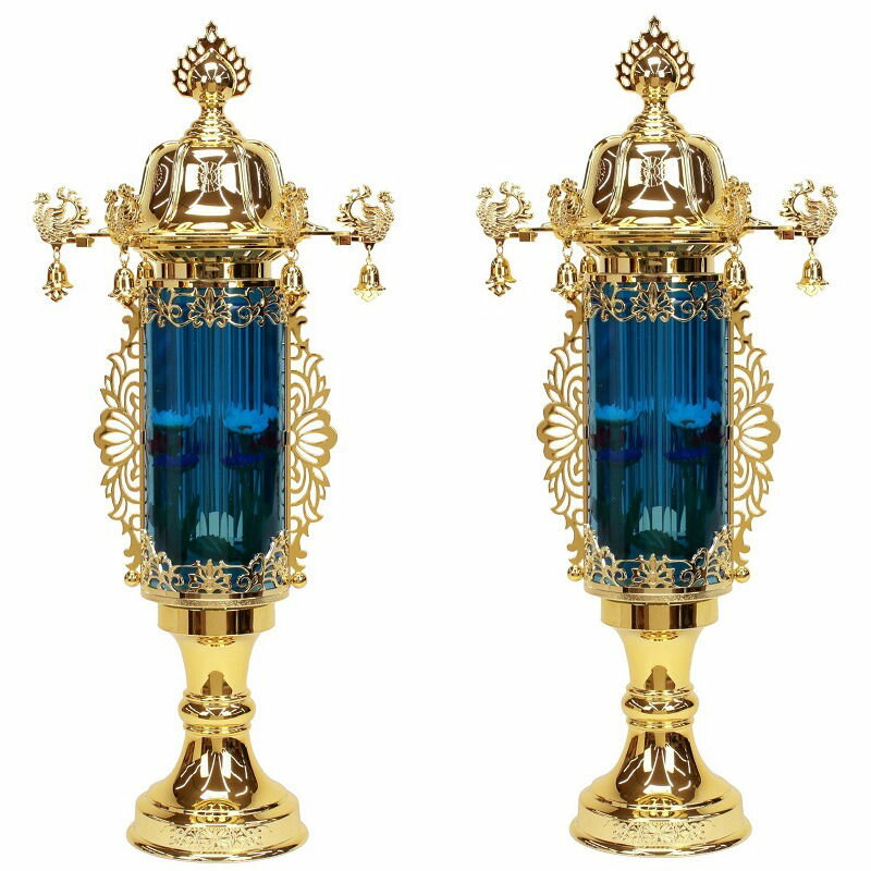 盆提灯 八女提灯 置き提灯 霊前灯 バブル灯鈴付ブルー （2個セット） 11号 高さ51cm （P46)(8842-11003) 電気コード式 初盆 お盆