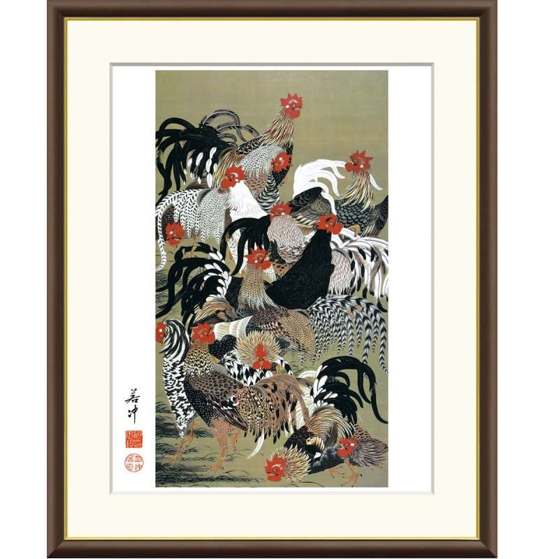 額絵 伊藤若冲 群鶏図 f8・f6・f4サイズ 日本の名画シリーズ Jakuchu gk-a5-j2061（p100） （J2-061） （代引き不可） 日本画 インテリア