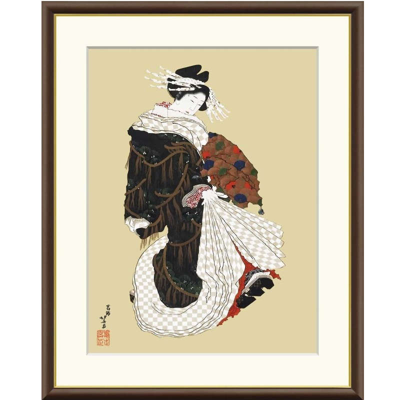 額絵 葛飾北斎 年始回りの遊女図 f8・f6・f4サイズ 日本の名画シリーズ Hokusai gk-a5-j2132（p114） （J2-132） （代引き不可） 日本画 インテリア