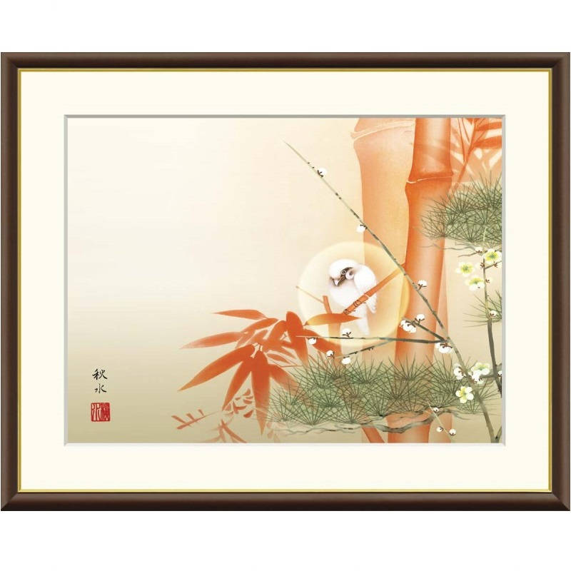 色紙額・朱竹・赤竹・招福・縁起物・No.210108-21・梱包サイズ