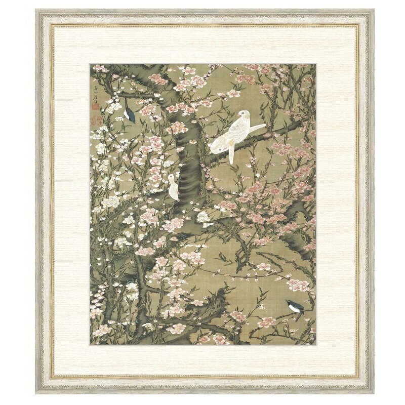 日本の名画 伊藤若冲 桃花小禽図 F8 [g4-bn127-F8]（代引き不可）