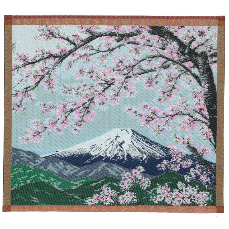 ジャガード織マットマット 日本の原景 風景 富士山に桜 日本の風景 ミニマット No.3 お土産 幅27cm 春..
