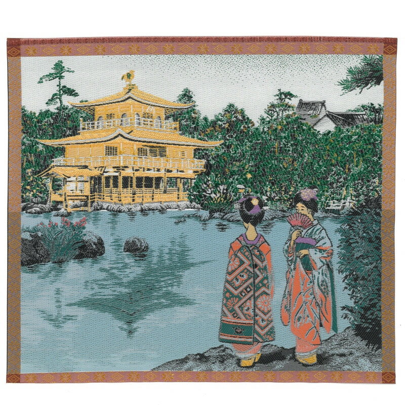 ジャガード織マットマット 日本の原景 古都 金閣寺 金閣寺と舞妓 ミニマット No.4 お土産 幅27cm 京都 ..