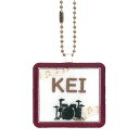 キッズ お名前タグ(名入れキーホルダー) ドラム2 na-doramu2 エンジ縁色 名前刺繍糸ブラウン 入学、通学、部活、習い事用名前札、お名前付け、名入れ(3)
