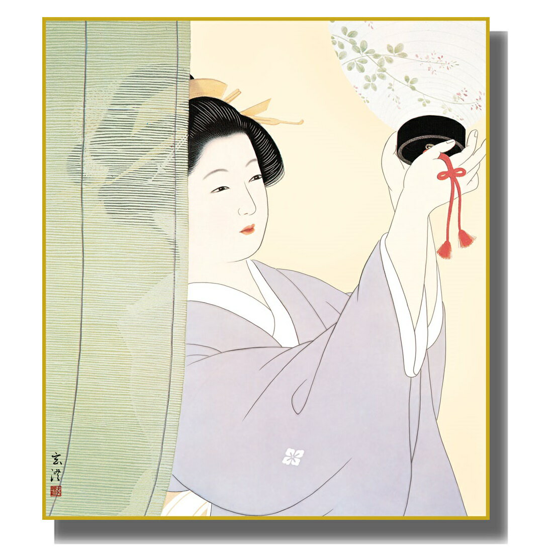 色紙絵 おみやげ色紙 伝統の美人画 [簾越しの女] 清水玄澄 特色工芸色紙 [K7-003]