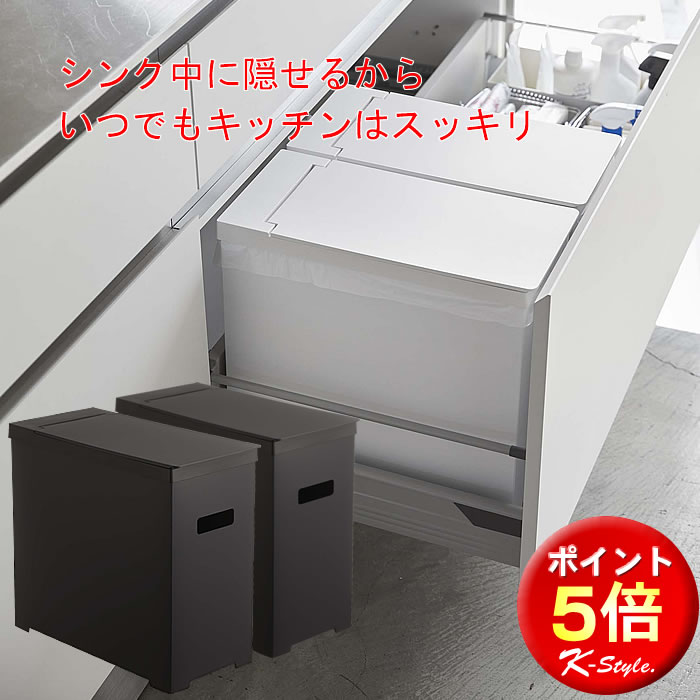 ゴミ箱 2個組 ダストボックス ふた付き シンク下 タワー 蓋付き TOWER 分別 ダイニングボード 食器棚 キッチンカウンター ごみ箱 キッチン雑貨 便利グッズ 暮らし 山崎実業 【K-Style】 シンク下蓋付きゴミ箱 (2個組)098のサムネイル