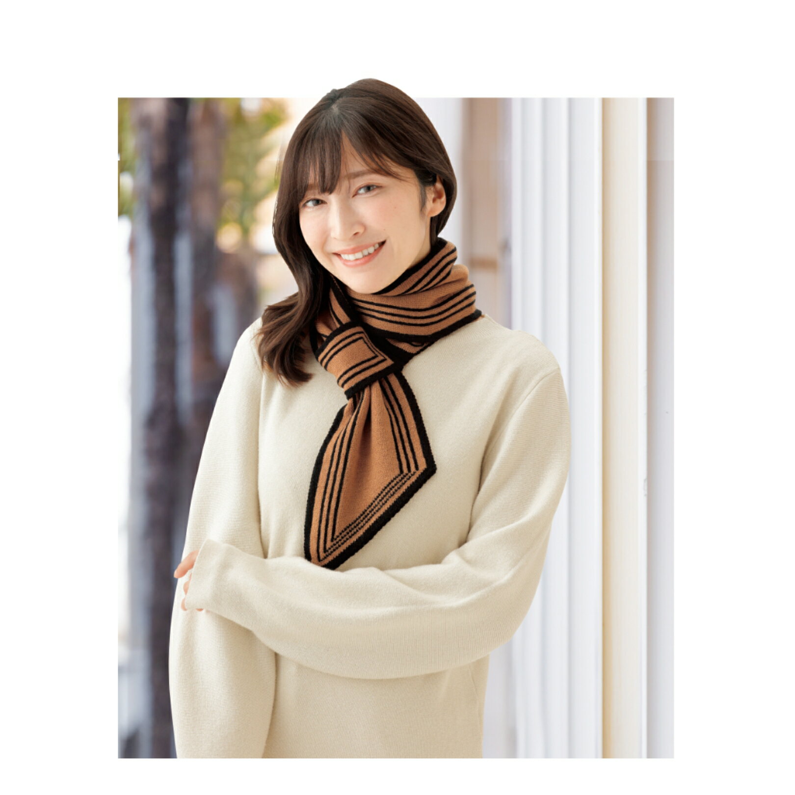 お洒落ラインのあったかマフラー 通すだけで上品にきまるリバーシブルデザイン ハイゲージ編み やわらか 暖かい レディースマフラー 秋冬 おしゃれマフラー 通勤 通学 お出かけ コンパクト 冬小物 防寒マフラー 首元あったか 冷え対策 大人可愛い シンプル プレゼント