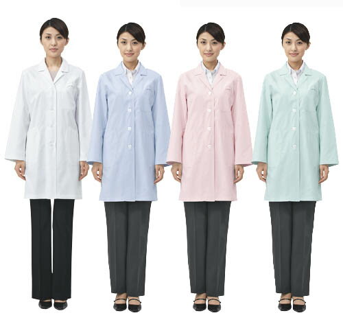レディース シングル コート 長袖白衣 医療ナース ドクター 女性 診察衣白/サックス/ピンク/ミン