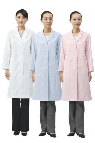 レディース シングル コート 長袖白衣 医療ナース ドクター 女性 診察衣白/サックス/ピンク
