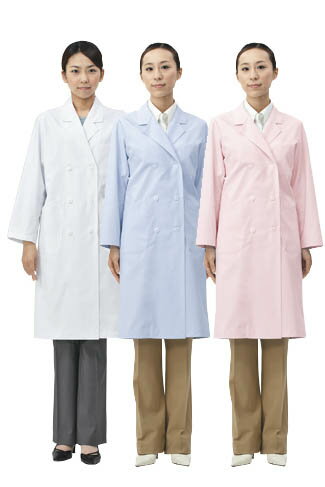 レディース ダブル コート 長袖白衣 医療ナース ドクター 女性 診察衣白/サックス/ピンク