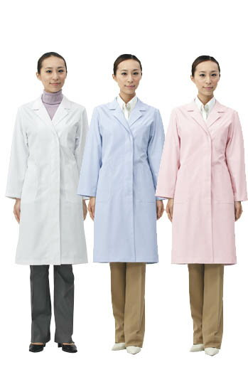 レディース シングル コート 長袖白衣 医療ナース ドクター 女性 診察衣白/サックス/ピンク