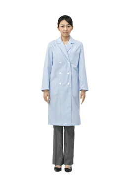 レディース ダブル コート 長袖白衣 医療ナース ドクター 女性 診察衣サックス