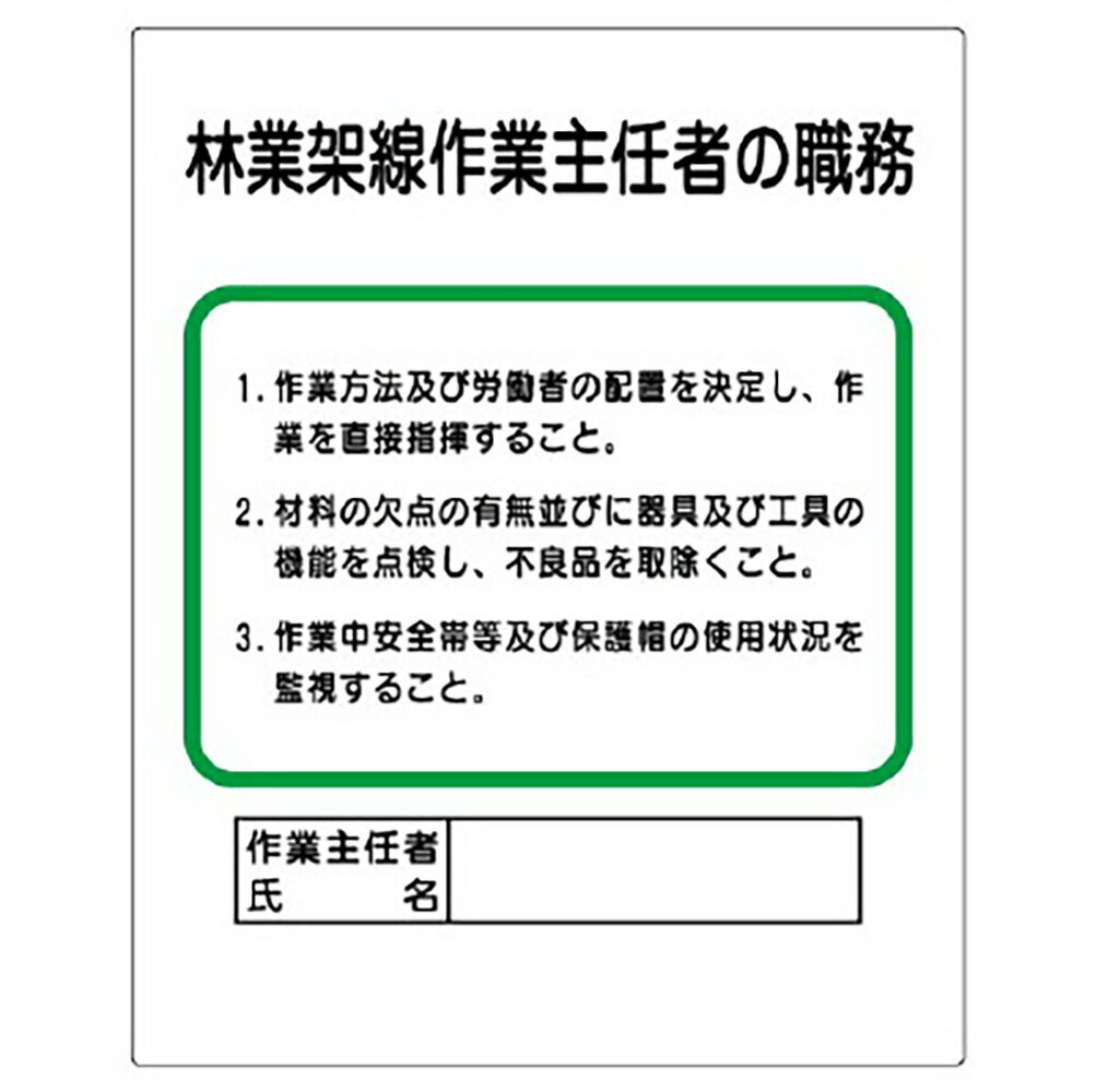 Rakuten - ユニット(UNIT)【356-18A】作業主任者職務板　林業架線…