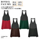 ベスト風エプロン ストライプ ウエイトレス 店員 調理 厨房 飲食 レストラン カフェ 色落ちしにくい レッド 赤 グリーン 緑 ブラウン 茶 ブラック 黒 男女兼用 BONMAX FACE MIX FK7176 刺繍 プリント