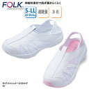シューズ FOLK 春夏 サイドメッシュ ナースクロッグ ナースウォーカー 白 医療 看護 介護 ベルト レディス 通気性 伸縮性 ストレッチ 3E 軽量 疲れ...
