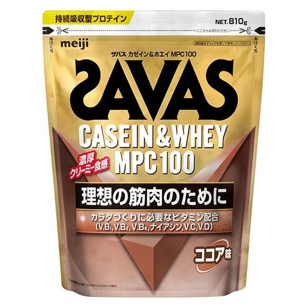 ■持続吸収型プロテイン カゼインが豊富なMPC100%使用 たんぱく原料として、栄養価の高いMPC（ミルクプロテインコンセントレート）を100%使用しています。カゼインを多く含み、ホエイと比べて吸収が緩やかなのでアミノ酸吸収が持続します。日々の運動習慣にプラスして、間食時やおやすみ前などのプロテイン摂取ポイントを目安にたんぱく質を補給することで、理想的なカラダづくりをサポートします。 ■「4種のビタミンB群＋ビタミンC＋ビタミンD」配合 カラダづくりに欠かせない「ビタミンB群・ビタミンD」、体調維持に欠かせない「ビタミンC」を配合しています。 ●「ザバス カゼイン＆ホエイ MPC100」は、明治が実施したアスリートの食事調査結果に基づき、アスリートのカラダづくりに必要とされるビタミンを独自に設計して配合しています。 ■濃厚でクリーミーな食感 独自の配合で、飲みごたえのある濃厚でクリーミーな食感を実現しました。おいしく飲みやすい品質を追求しているので、間食時、おやすみ前はもちろん、運動後や朝食時にもおすすめです。別売りのプロテインシェイカーでシェイクすると溶けやすくなります。 ■おいしく飲めるココア味 水でも牛乳でもおいしい、飲みやすいココア味です。 ■アンチ・ドーピング認証「インフォームドチョイス」を取得 【原材料名】 乳たんぱく質（ニュージーランド製造）、ココアパウダー、デキストリン、植物油脂、食塩／甘味料（アスパルテーム・L-フェニルアラニン化合物、スクラロース、アセスルファムK）、香料、乳化剤、V.C、増粘剤（プルラン）、V.B2、V.B6、V.B1、ナイアシン、V.D、（一部に乳成分・大豆を含む） 【お召しあがり方】 水または牛乳300mlに、付属のスプーン5杯（約30g）を溶かす。 ●スプーン5杯でたんぱく質20g摂取できます。 ＜量が多いと思われる方に＞ 水または牛乳240mlに付属のスプーン4杯（約24g）を溶かす。 ●スプーン4杯でたんぱく質16g摂取できます。 ※スプーン1杯の目安はすりきりです。 ※水または牛乳に溶かした後は速やかにお飲みください。 ※溶かす飲み物の量は、お好みに応じて調整してください。 ●プロテインの摂取には個人差があります。初めての方や量が多いと思われる方は、少量ずつご試飲ください。 【保存方法】 直射日光および高温多湿の場所を避けて保存してください。