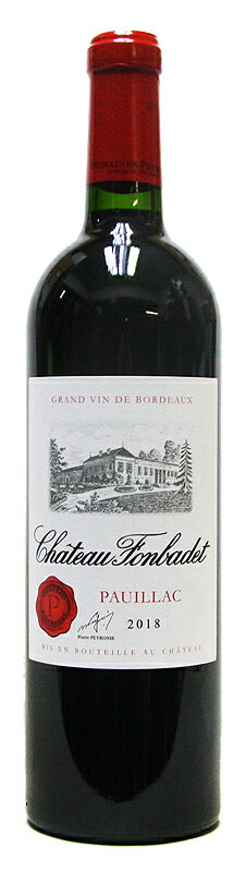 ボディ ライト フル 味わい 辛口 甘口 タイプ 果実味 渋味 Chateau Fonbadet PAUILLAC 生産国 　フランス　ボルドー 容量 　750ml 生産地 　ポイヤック ヴィンテージ 　2018年 種類 　スティルワイン アルコール度数 　14.5％ 著名シャトーがひしめく銘醸地ポイヤックに位置する家族経営のシャトー。畑は3か所、ムートン、ピション・ラランド、ランシュ・バージュにそれぞれ隣接します。 畑は小石の多い砂礫質土壌。発酵とマセレーションは内部を樹脂加工したコンクリートタンクにて28～35日間。オーク樽にて18ヶ月間熟成（新樽比率30%）。 濃い紫色。豊かなカシスなどの黒い果実の香りにオークやスパイス、スモーキーな香りなどが溶け合っています。 しなやかなタンニンと新鮮な酸味のバランスがよく、凝縮感のある風味が力強さを与えています。エレガントな余韻も魅力的なワインです。 醗酵：セメントタンク 熟成：オーク樽熟成16ー18カ月(新樽40%) (2018)「ジェームス・サックリング」 91点 Wine Advocate 獲得点91+ ぶどう品種 (セパージュ) カベルネ・ソーヴィニヨン70％、メルロ24％、カベルネ・フラン4％、 プティ・ヴェルド2％