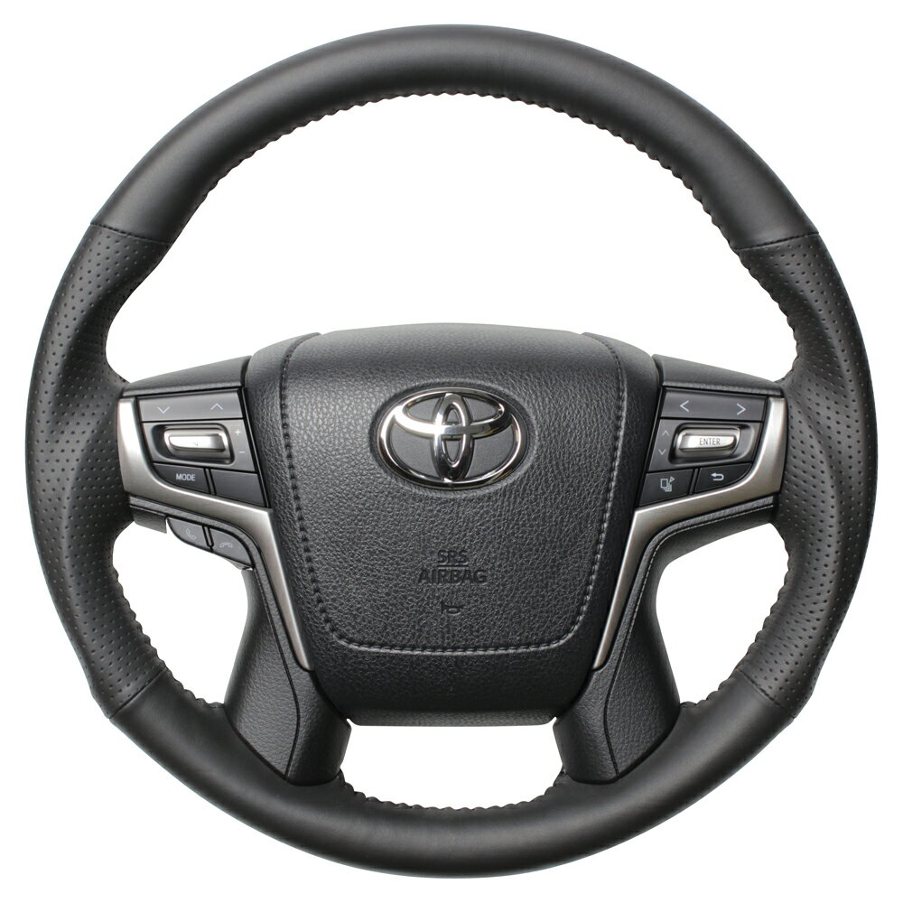 REAL レアル ステアリング オリジナルシリーズ ランドクルーザー プラド (150系:後期) H29(2017).9〜 ラウンドシェイプ / 小径(371mm) / ガングリップ スタンダード オールレザー / ブラックステッチ