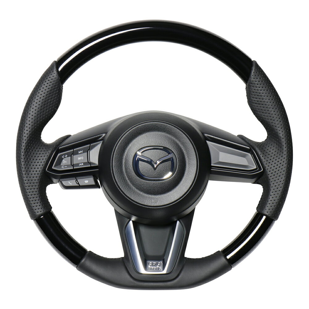 REAL レアル ステアリング オリジナルシリーズ CX-5 (KF) H29(2017).2〜 ソフトDシェイプ / 純正同径 / ガングリップ ピアノブラック×スタンダード レザー / ブラックユーロステッチ