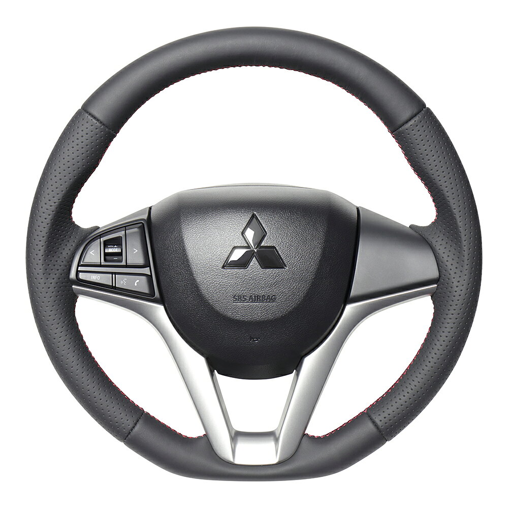 REAL レアル ステアリング オリジナルシリーズ デリカD:2 (MB37S) R2(2020).12〜 ソフトDシェイプ / 小径(360mm) / ガングリップ スタンダード オールレザー / レッド×ブラックユーロステッチ